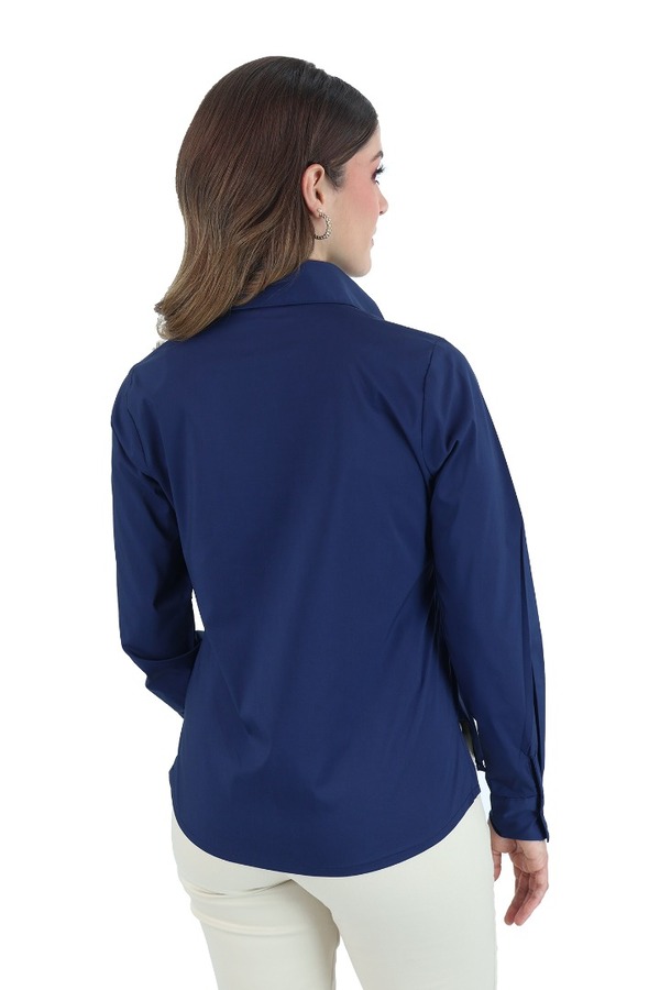 Blusas Manga Larga Color Azul Marino Stretch Para Mujer